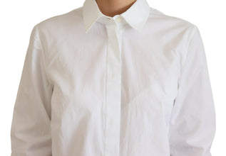 White Cotton Collared Long Sleeves Formal Top Dolce & Gabbana