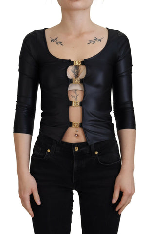 Black Cotton Stretch Open Chest 3/4 Sleeve Top Dolce & Gabbana