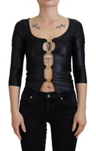 Black Cotton Stretch Open Chest 3/4 Sleeve Top Dolce & Gabbana