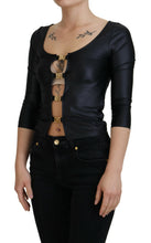Black Cotton Stretch Open Chest 3/4 Sleeve Top Dolce & Gabbana