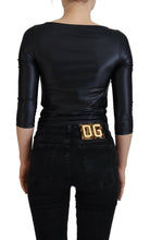 Black Cotton Stretch Open Chest 3/4 Sleeve Top Dolce & Gabbana