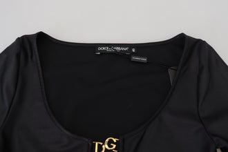 Black Cotton Stretch Open Chest 3/4 Sleeve Top Dolce & Gabbana