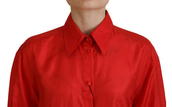 Red Silk Collared Long Sleeves Dress Shirt Top Dolce & Gabbana