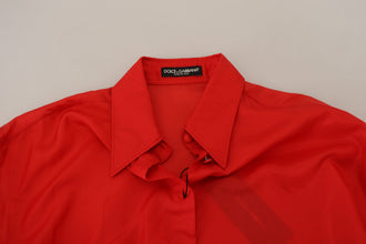 Red Silk Collared Long Sleeves Dress Shirt Top Dolce & Gabbana