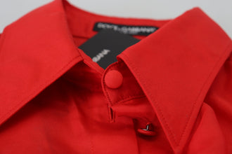 Red Silk Collared Long Sleeves Dress Shirt Top Dolce & Gabbana