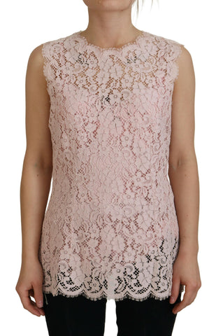 Pink Floral Lace Sleeveless Tank Blouse Top Dolce & Gabbana