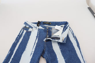 Cobalt Blue Stripes Skinny Denim Cotton Jeans Dolce & Gabbana