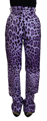 Purple Leopard Print High Waist Pants Dolce & Gabbana