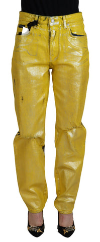 Yellow Leopard Cotton Straight Denim Jeans Dolce & Gabbana