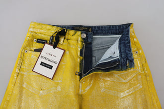 Yellow Leopard Cotton Straight Denim Jeans Dolce & Gabbana