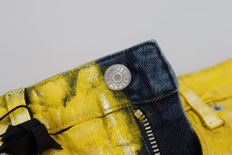 Yellow Leopard Cotton Straight Denim Jeans Dolce & Gabbana