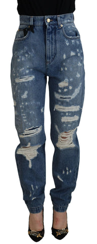 Blue Tattered Skinny Denim Cotton Jeans Dolce & Gabbana