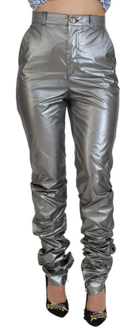 Metallic Silver High Waist Skinny Pants Dolce & Gabbana