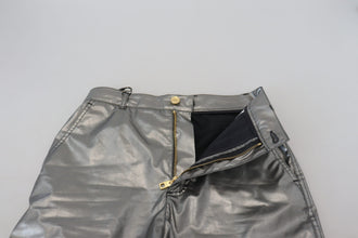 Metallic Silver High Waist Skinny Pants Dolce & Gabbana