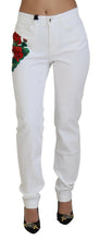 White Floral Embroidery Skinny Denim Jeans Dolce & Gabbana