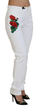 White Floral Embroidery Skinny Denim Jeans Dolce & Gabbana