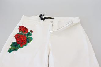 White Floral Embroidery Skinny Denim Jeans Dolce & Gabbana