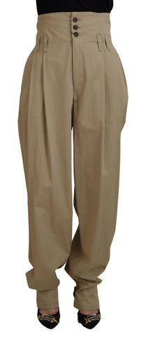 Brown Cotton High Waist Tapered Pants Dolce & Gabbana