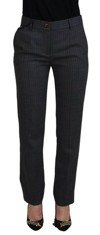 Gray Stripes Wool Tapered Women Pants Dolce & Gabbana