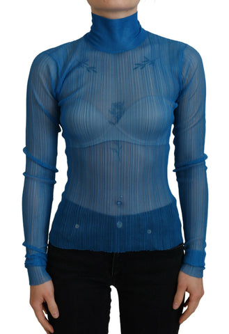 Blue Mesh Turtleneck Long Sleeve Blouse Top Dolce & Gabbana