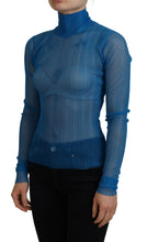 Blue Mesh Turtleneck Long Sleeve Blouse Top Dolce & Gabbana