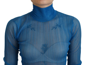 Blue Mesh Turtleneck Long Sleeve Blouse Top Dolce & Gabbana