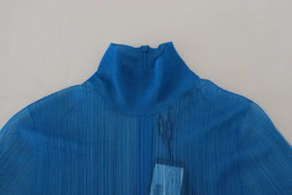 Blue Mesh Turtleneck Long Sleeve Blouse Top Dolce & Gabbana