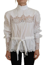 White Cotton Lace Trim Turtle Neck Blouse Top Dolce & Gabbana