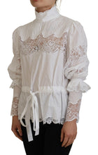 White Cotton Lace Trim Turtle Neck Blouse Top Dolce & Gabbana