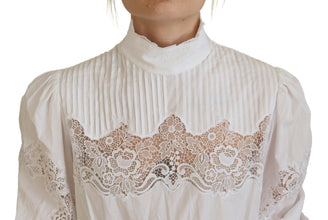 White Cotton Lace Trim Turtle Neck Blouse Top Dolce & Gabbana