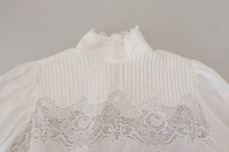 White Cotton Lace Trim Turtle Neck Blouse Top Dolce & Gabbana