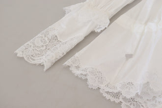 White Cotton Lace Trim Turtle Neck Blouse Top Dolce & Gabbana
