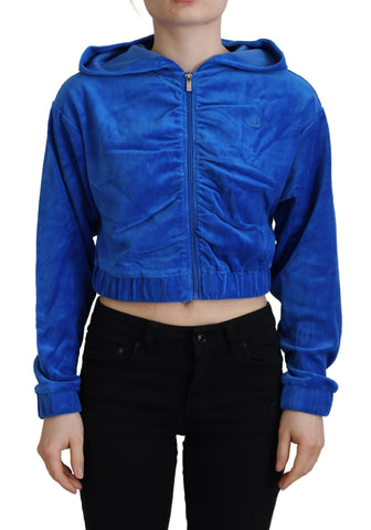 Blue Cotton Full Zip Cropped Hooded Sweatshirt Sweater Juicy Couture