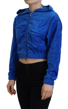 Blue Cotton Full Zip Cropped Hooded Sweatshirt Sweater Juicy Couture