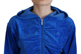 Blue Cotton Full Zip Cropped Hooded Sweatshirt Sweater Juicy Couture