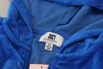 Blue Cotton Full Zip Cropped Hooded Sweatshirt Sweater Juicy Couture