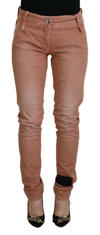 Pink Mid Waist Slim Fit Women Casual Pants Acht