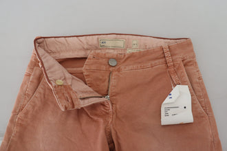 Pink Mid Waist Slim Fit Women Casual Pants Acht