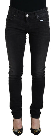 Black Cotton Low Waist Slim Fit Women Casual Denim Jeans Acht
