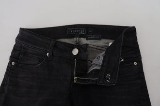 Black Cotton Low Waist Slim Fit Women Casual Denim Jeans Acht