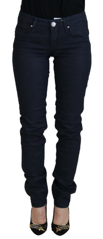 Blue Cotton Low Waist Slim Fit Women Casual Denim Jeans Acht