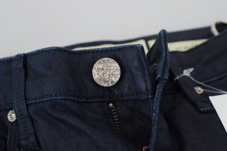 Blue Cotton Low Waist Slim Fit Women Casual Denim Jeans Acht