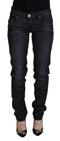 Black Cotton Low Waist Slim Fit Women Casual Denim Jeans Acht
