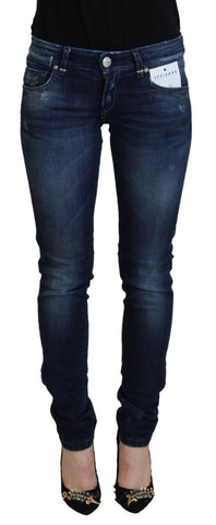 Blue Cotton Low Waist Slim Fit Women Casual Denim Jeans Acht