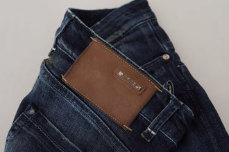 Blue Cotton Low Waist Slim Fit Women Casual Denim Jeans Acht