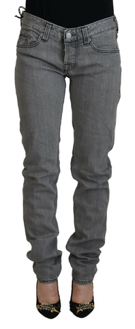 Gray Washed Cotton Skinny Women Casual Denim Jeans Care Label