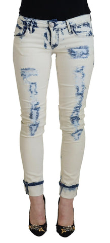 White Blue Cotton Skinny Women Tattered Denim Jeans Acht