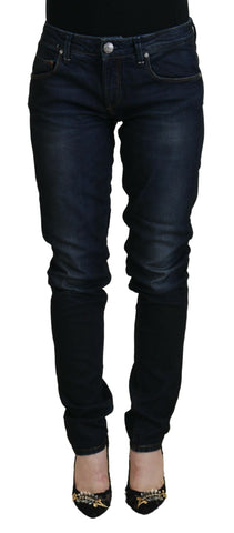 Blue Cotton Skinny Low Waist Women Casual Denim Jeans Acht