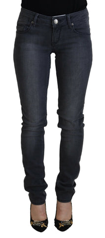 Gray Cotton Skinny Low Waist Women Casual Denim Jeans Acht