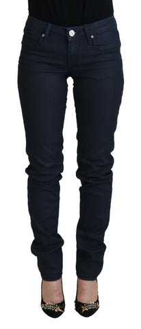 Blue Cotton Skinny Low Waist Women Casual Denim Jeans Acht
